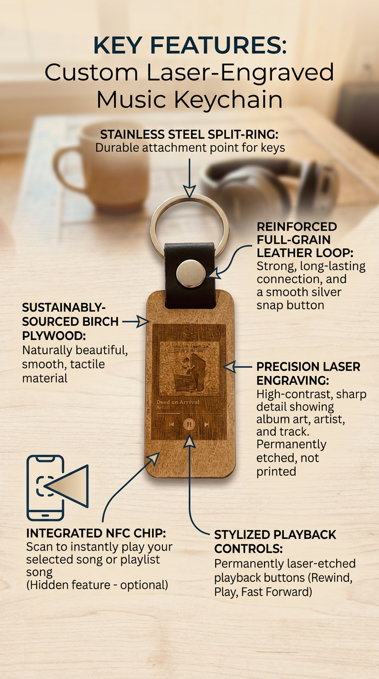 Llavero NFC Spotify de Madera Personalizado — Toca para Reproducir Cualquier Canción 🎵🪵